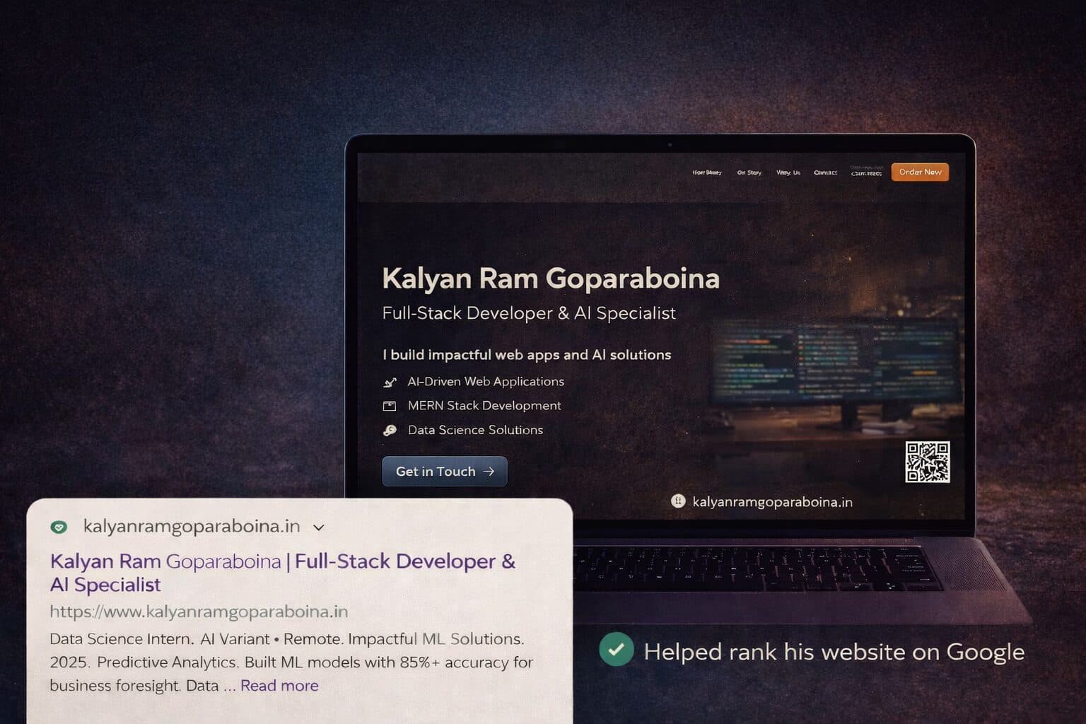 KalyamRam: A personal portfolio demo exploring how to introduce a person, present work and guide a visitor to contact.